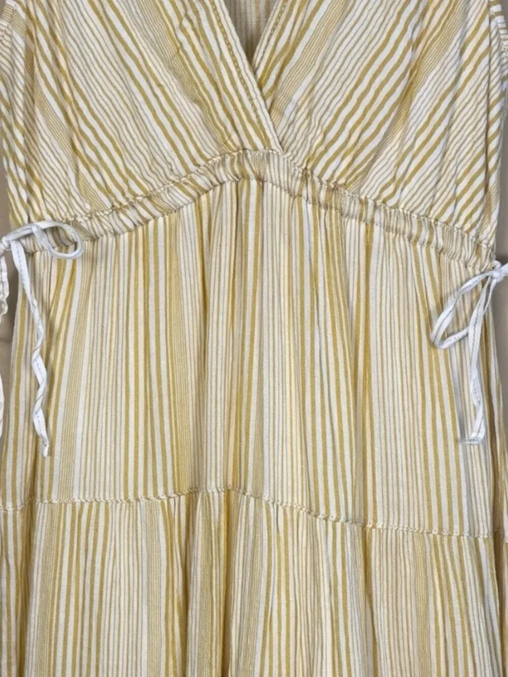 Max Studio Women’s Striped Yellow White Side Ties Tiered Tank Maxi Midi Dress - Picture 6 of 8